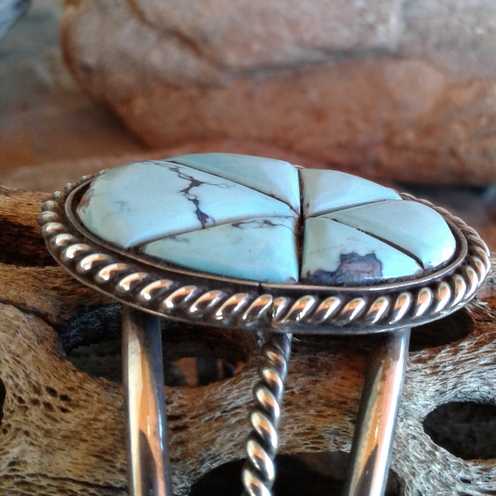 Sterling Silver Vintage TURQUOISE Cuff Bracelet - Picture 4 of 15